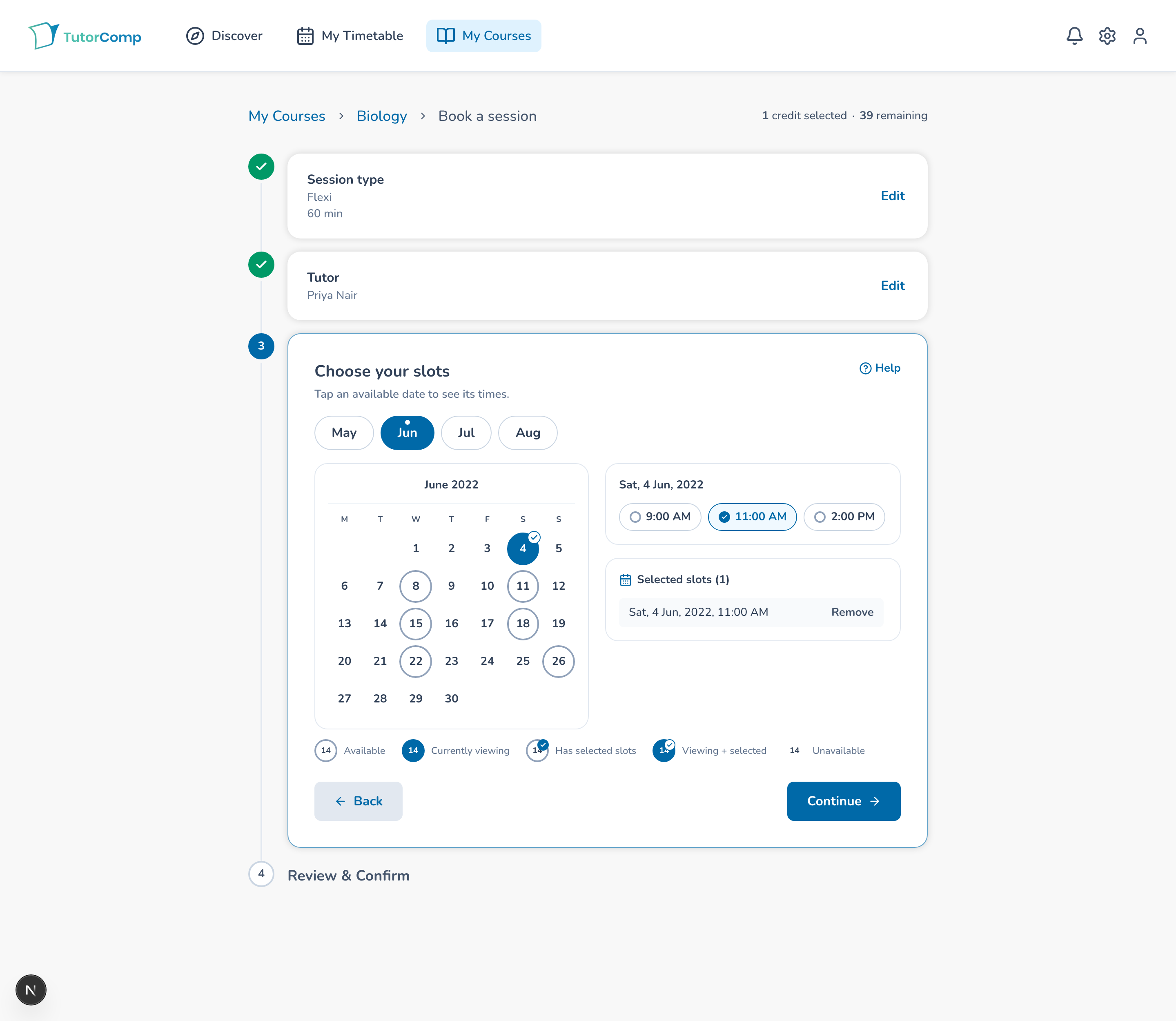 Revised Flexi scheduling with direct chronological multi-selection and credit count
