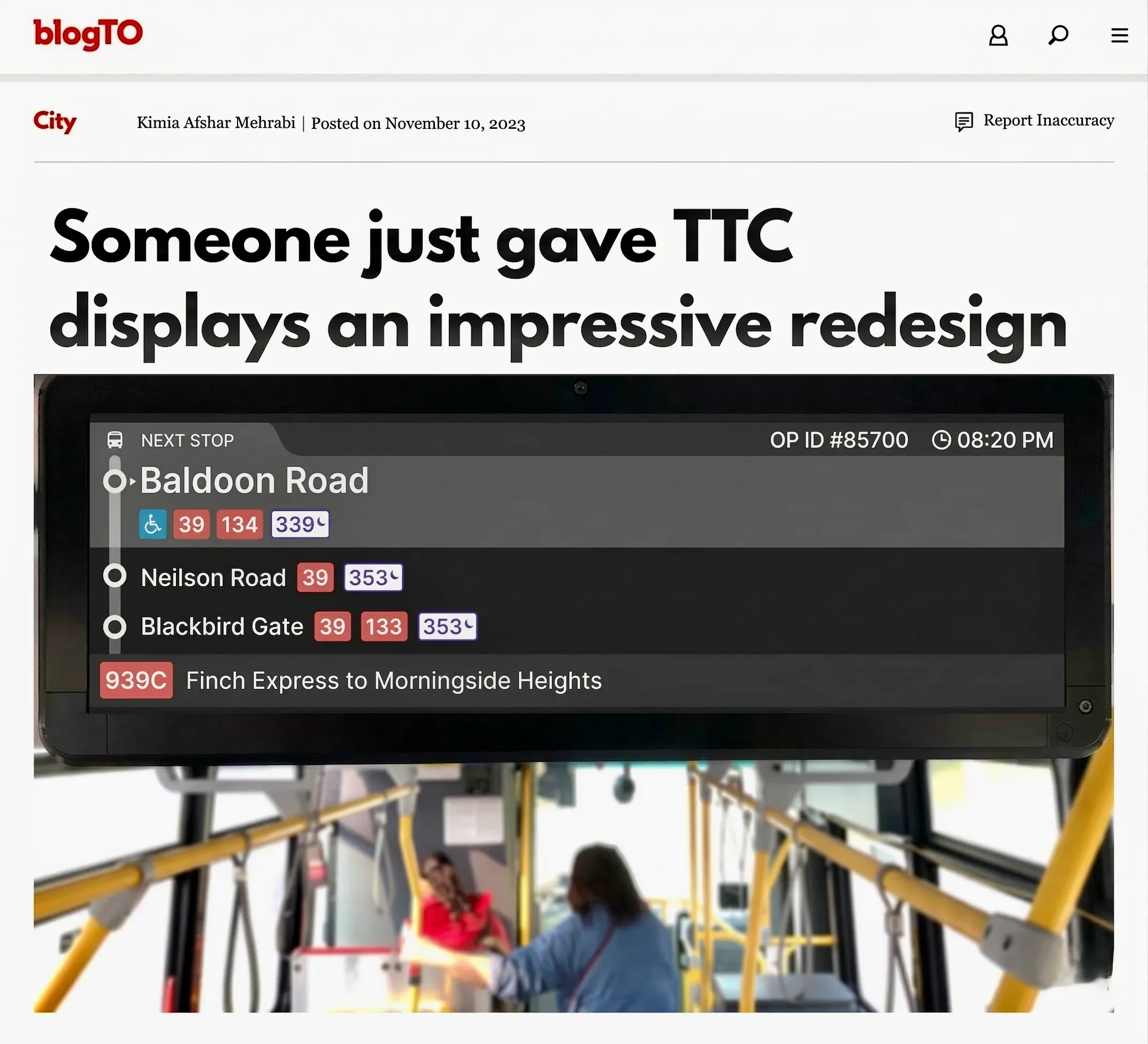 A screenshot of the article featured in Blogto.ca