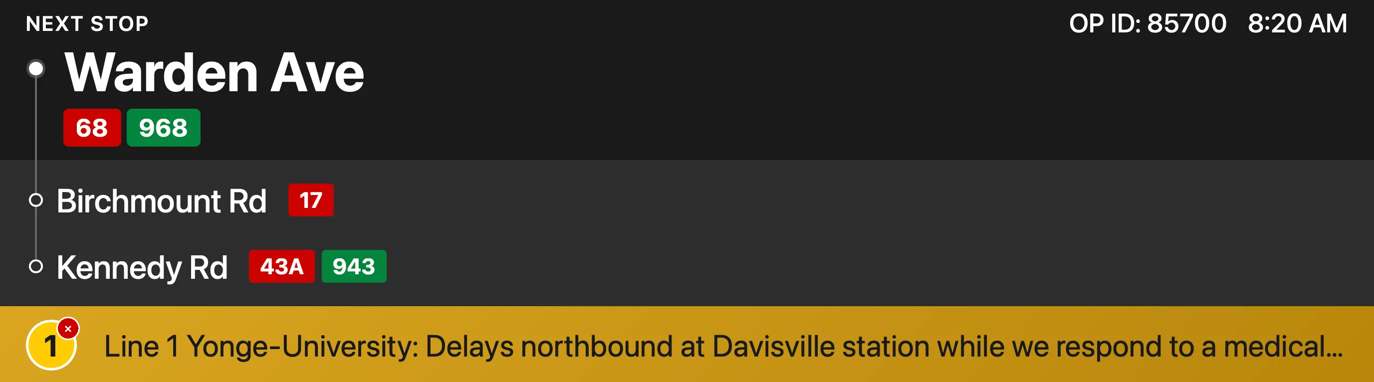 The proposed Bus Passenger Info display prototype with service alerts info